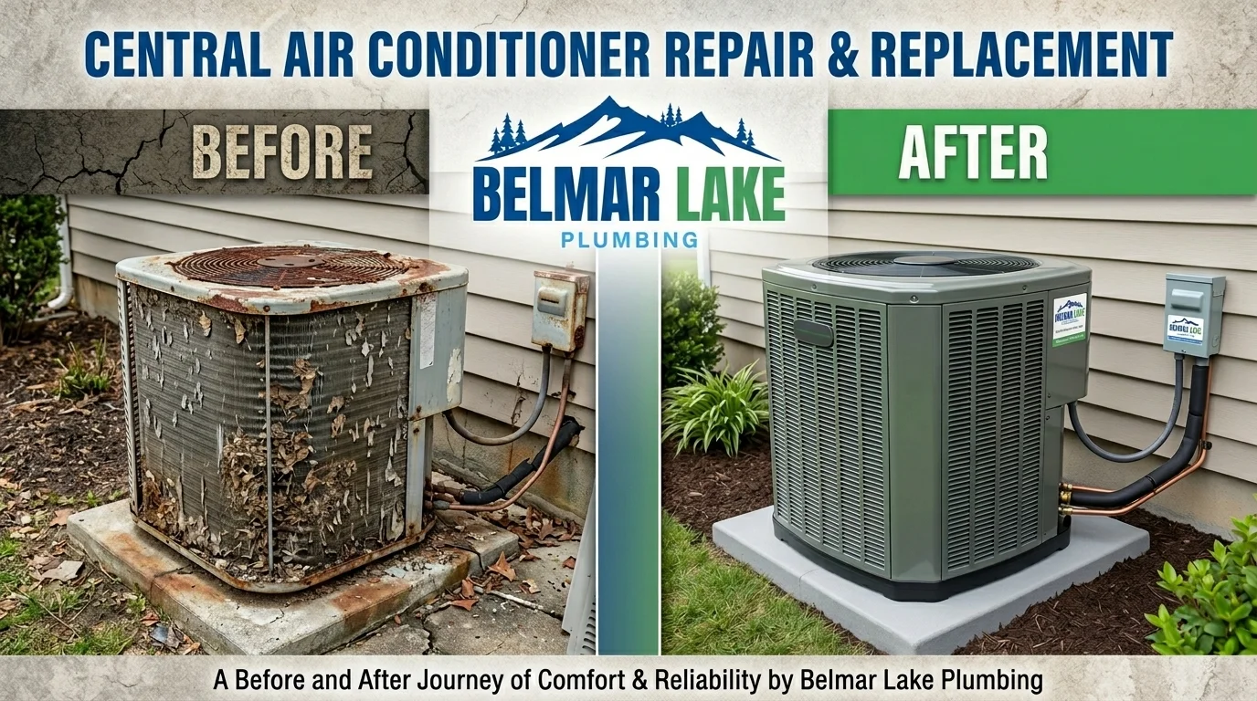 Before and after central air conditioner repair and replacement service by Belmar Lake Plumbing in Lakewood CO