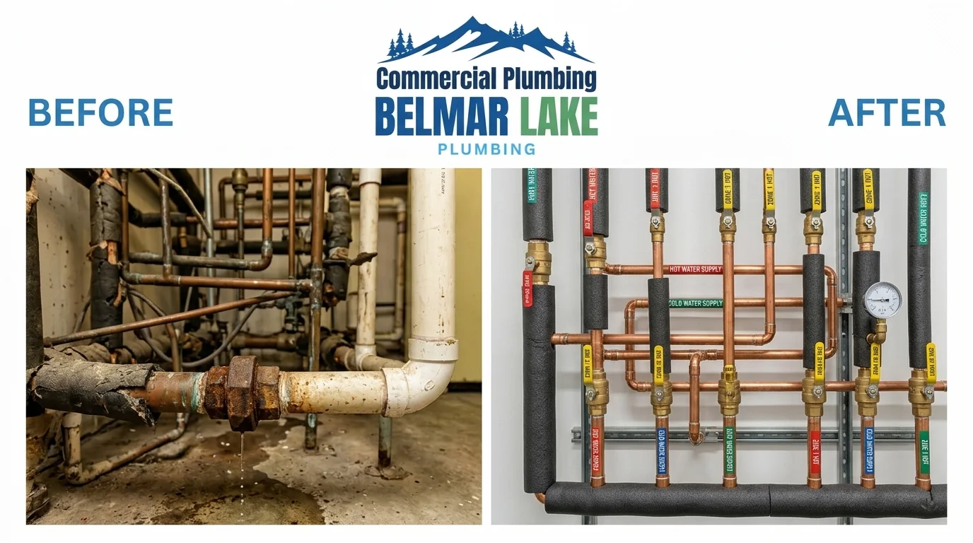 Before and after commercial plumbing repair Lakewood CO by Belmar Lake Plumbing