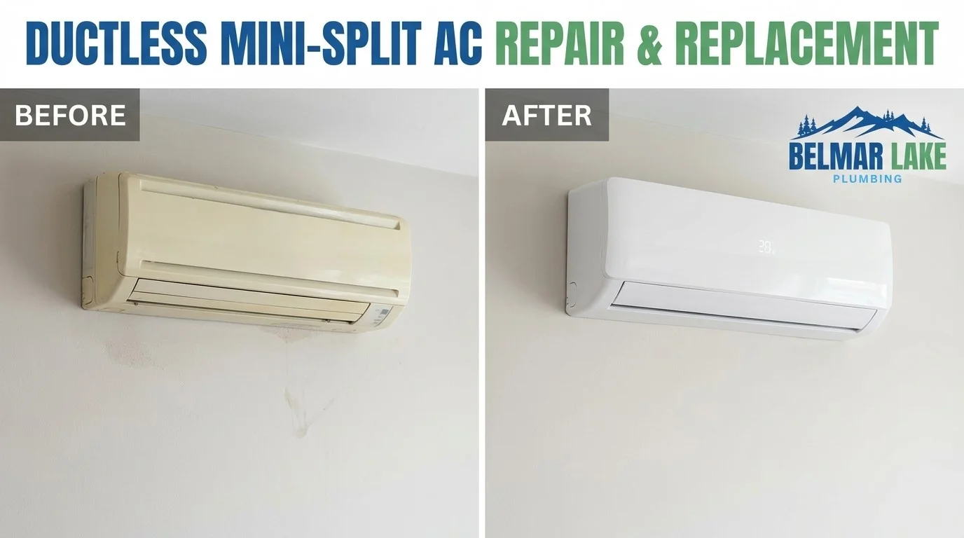 Before and after ductless mini-split AC repair and replacement by Belmar Lake Plumbing in Lakewood CO
