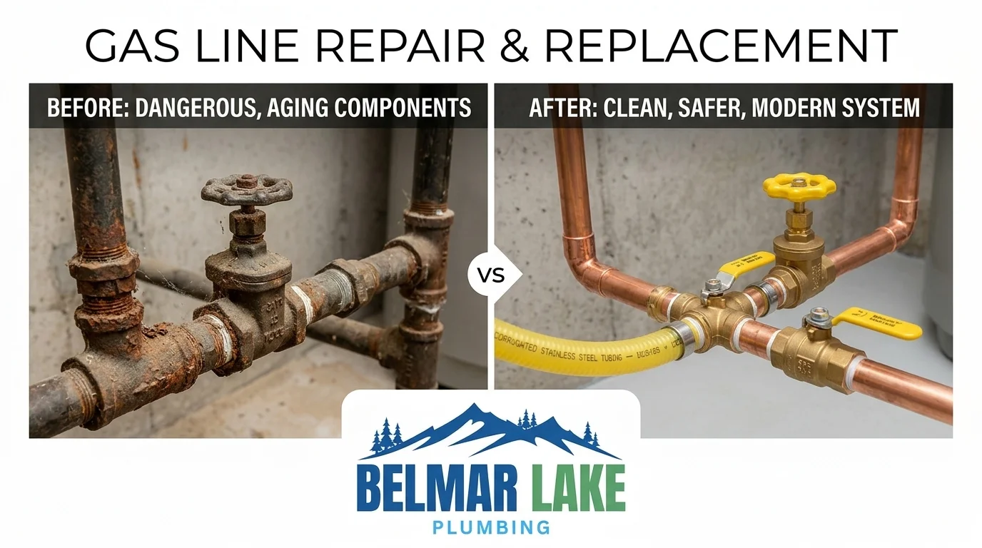 Before and after gas line repair Lakewood CO by Belmar Lake Plumbing