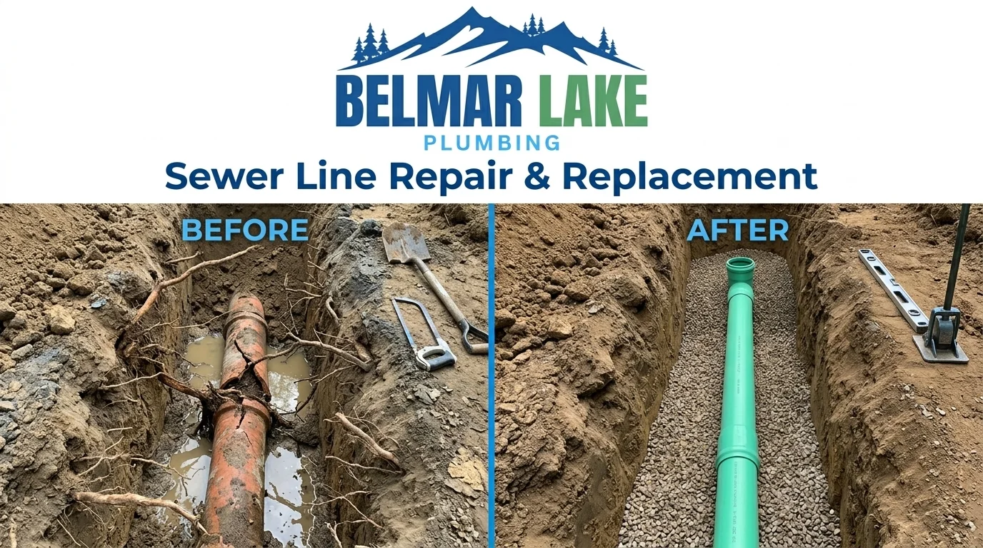 Before and after sewer line repair and replacement in Lakewood CO - Belmar Lake Plumbing