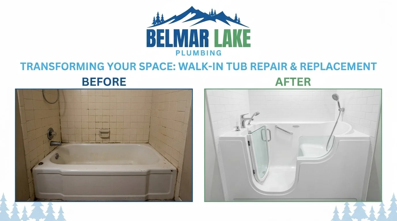 Before and After Walk-In Tub Repair and Replacement in Lakewood CO by Belmar Lake Plumbing - Professional Accessible Tub Installation