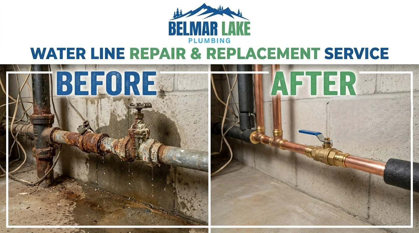 Before and after water line repair and replacement by Belmar Lake Plumbing in Lakewood CO - professional underground water line service results